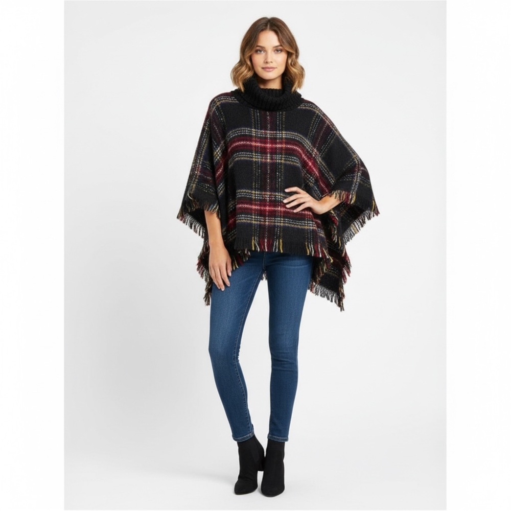 Plaid Fringe Poncho